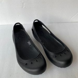 Black womens CROCS flats